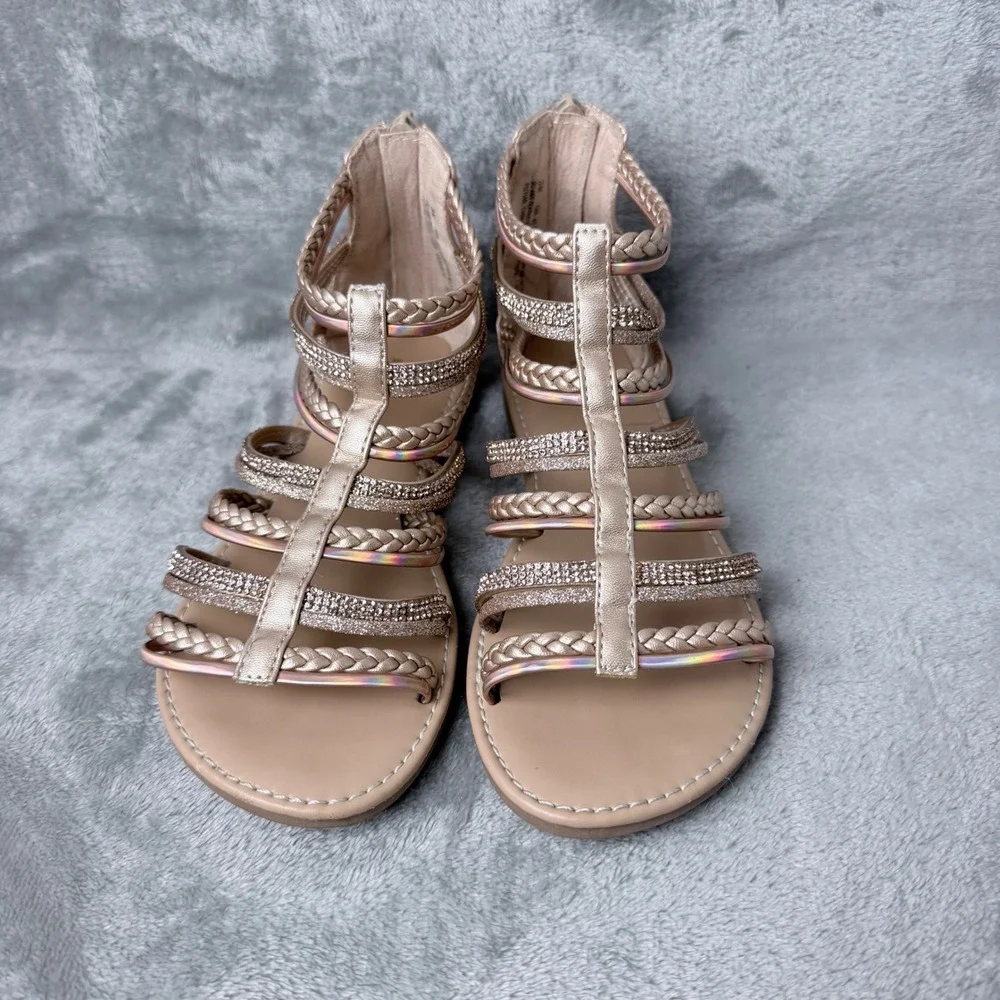 Kelly & Katie Gia Gladiator Sandals Girls Size 3 Rose Gold Sparkly Rhinestone